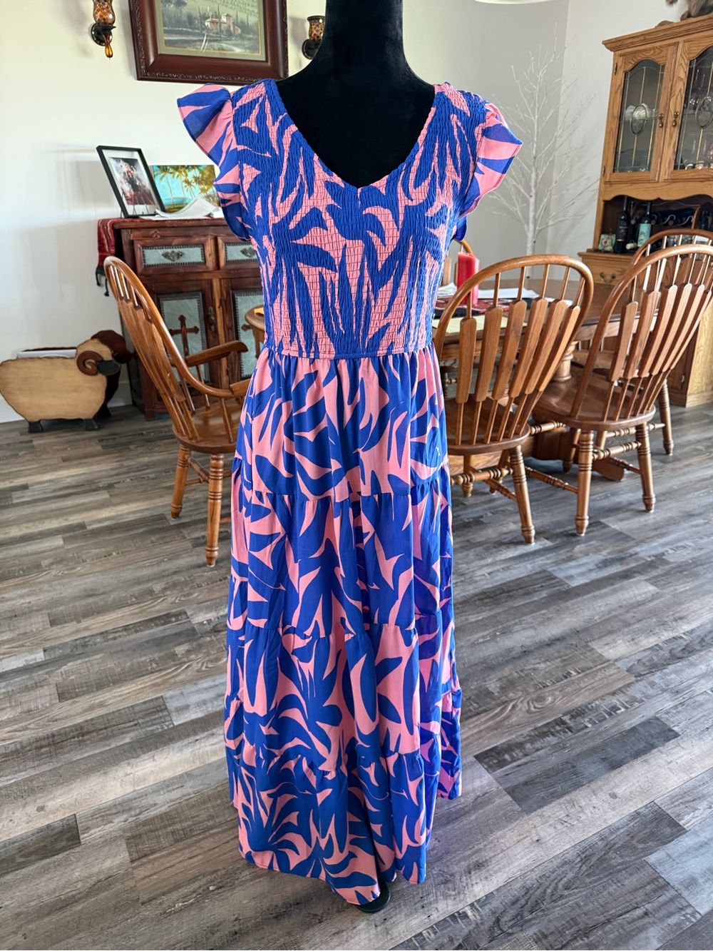 New with tags PRETTY GARDEN  Floral Print Maxi Dress in Blue & Pink